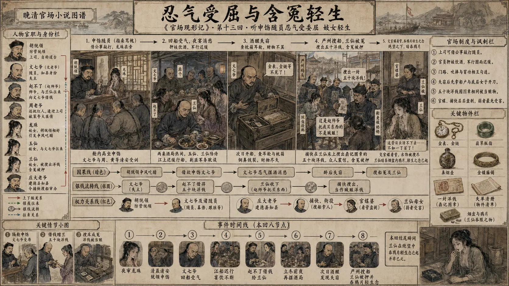 《官场现形记》正文 第十三回听申饬随员忍气受委屈妓女轻生章节配图