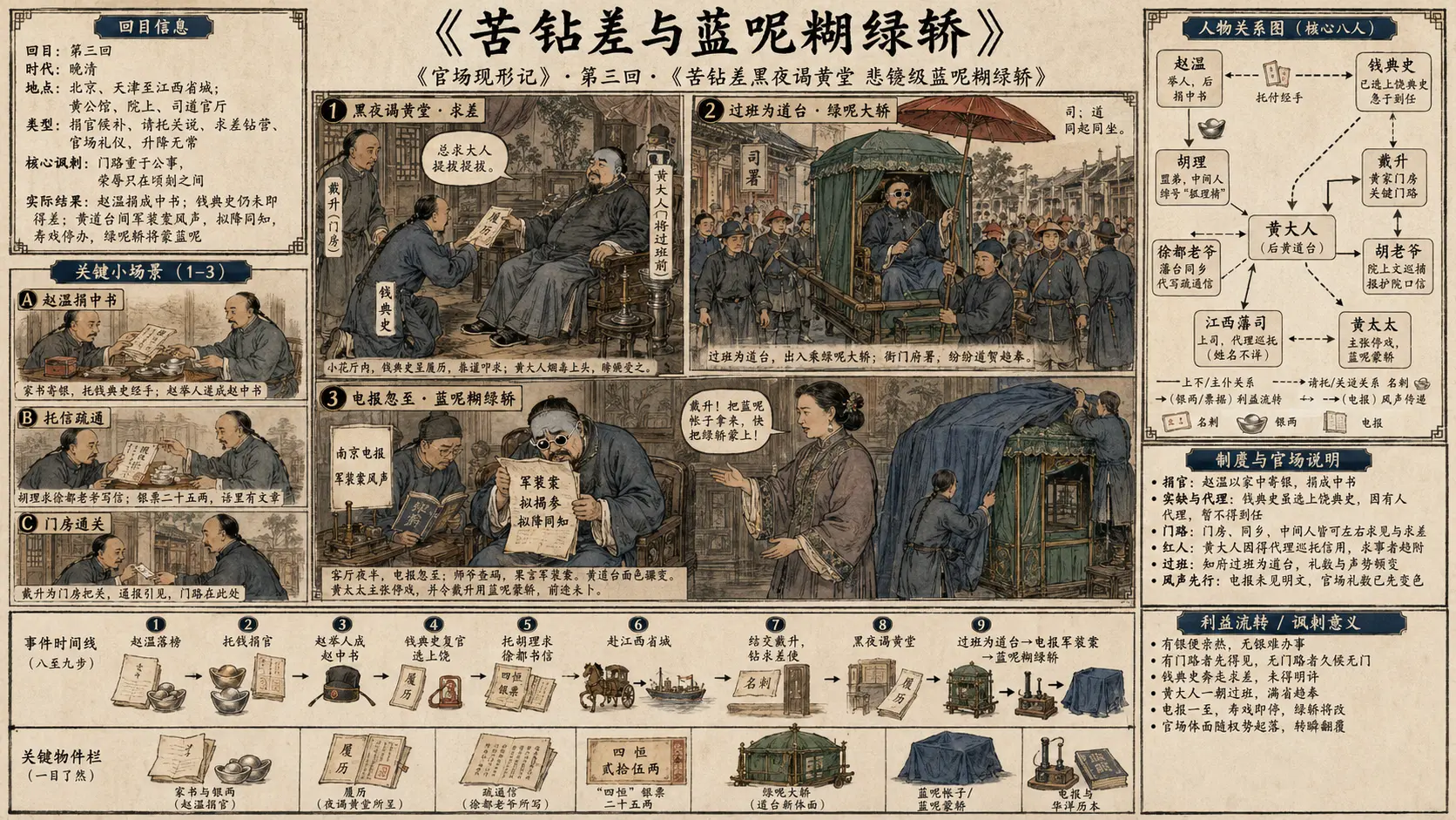 《官场现形记》正文 第三回苦钻差黑夜谒黄堂悲镌级蓝呢糊绿轿章节配图
