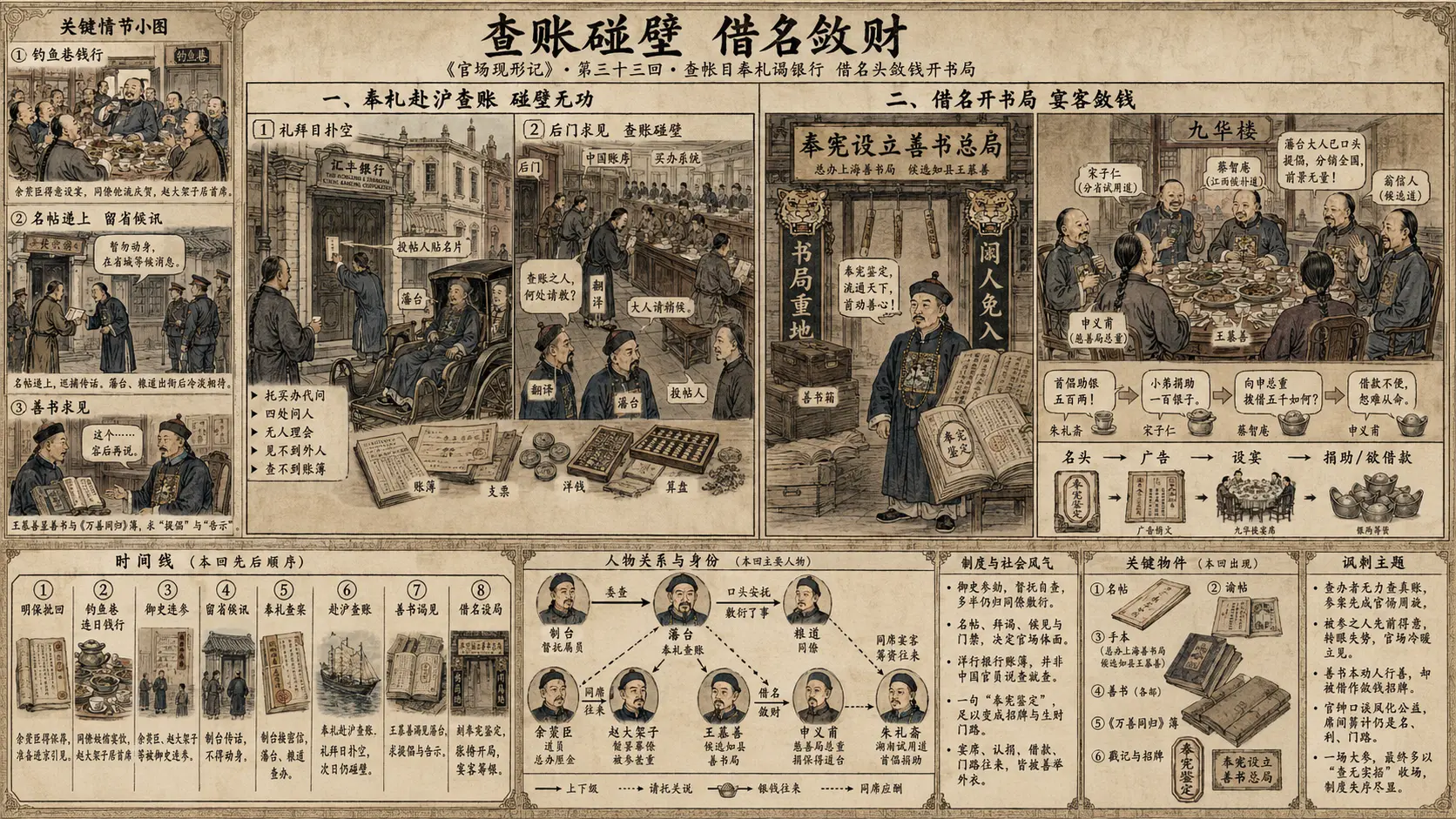 《官场现形记》正文 第三十三回查帐目奉札谒银行借名头敛钱开书局章节配图