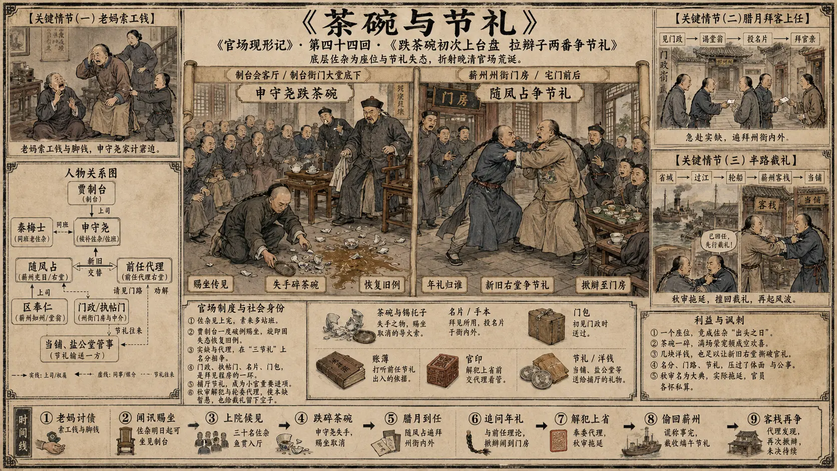 《官场现形记》正文 第四十四回跌茶碗初次上台盘拉辫子两番争节礼章节配图