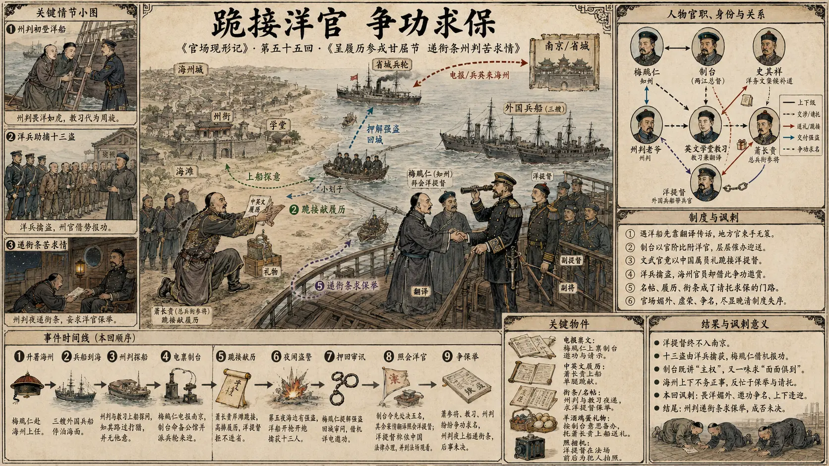 《官场现形记》正文 第五十五回呈履历参戎甘屈节递衔条州判苦求情章节配图