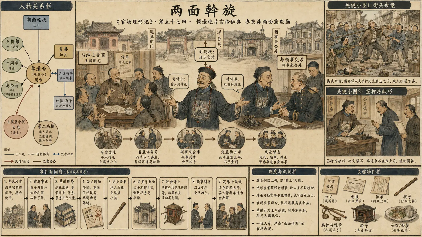 《官场现形记》正文 第五十七回惯逢迎片言矜秘奥办交涉两面露殷勤章节配图