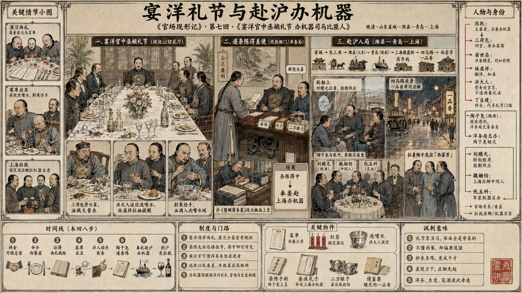 《官场现形记》正文 第七回宴洋官中丞娴礼节办机器司马比匪人章节配图