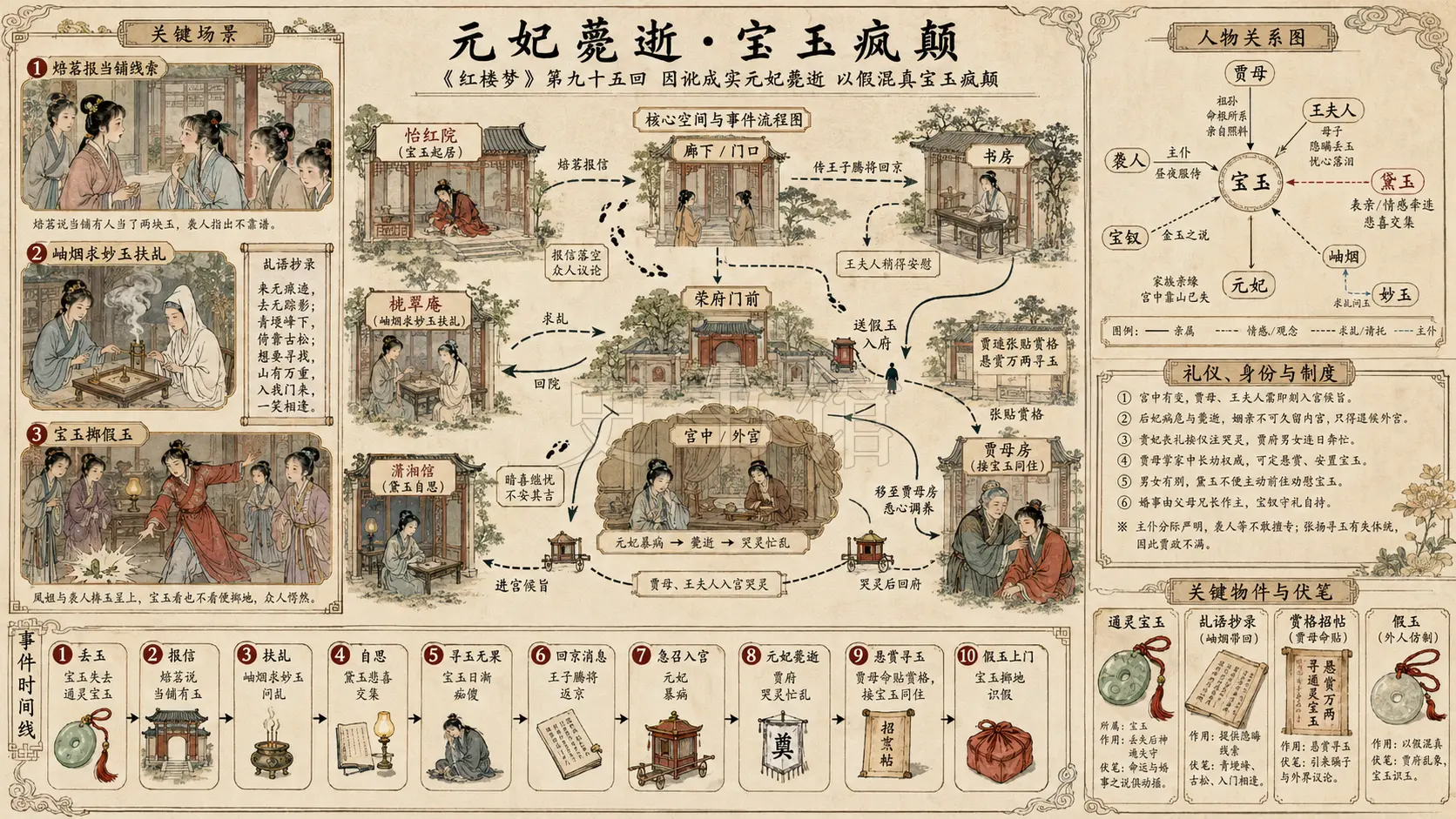 《红楼梦》正文 第九十五回因讹成实元妃薨逝以假混真宝玉疯颠章节配图