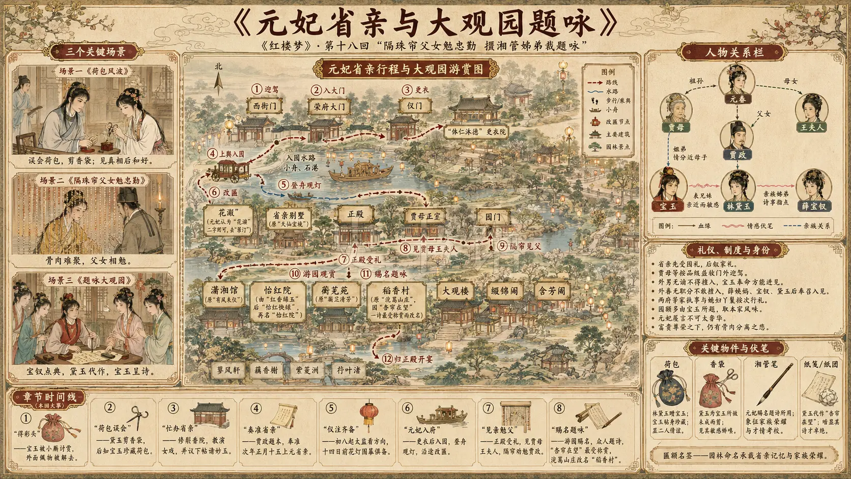 《红楼梦》正文 第十八回隔珠帘父女勉忠勤搦湘管姊弟裁题咏章节配图