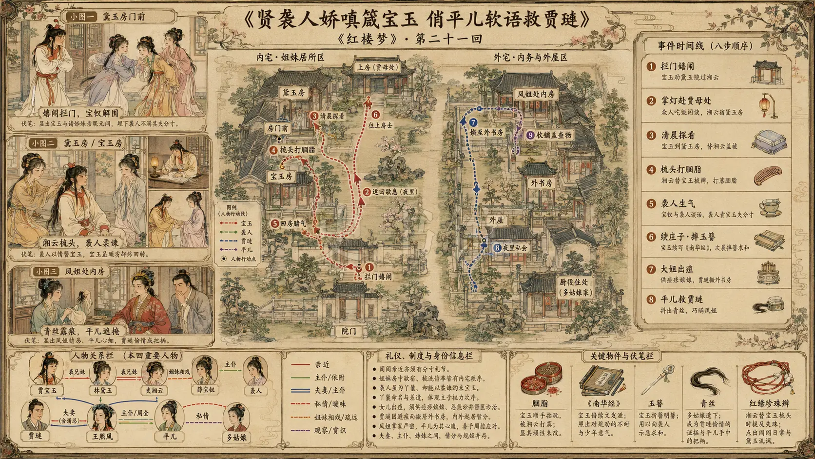 《红楼梦》正文 第二十一回贤袭人娇嗔箴宝玉俏平儿软语救贾琏章节配图