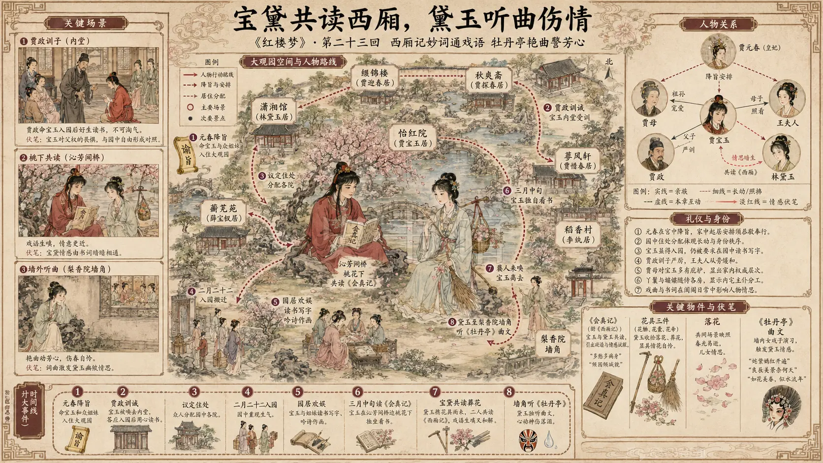 《红楼梦》正文 第二十三回西厢记妙词通戏语牡丹亭艳曲警芳心章节配图