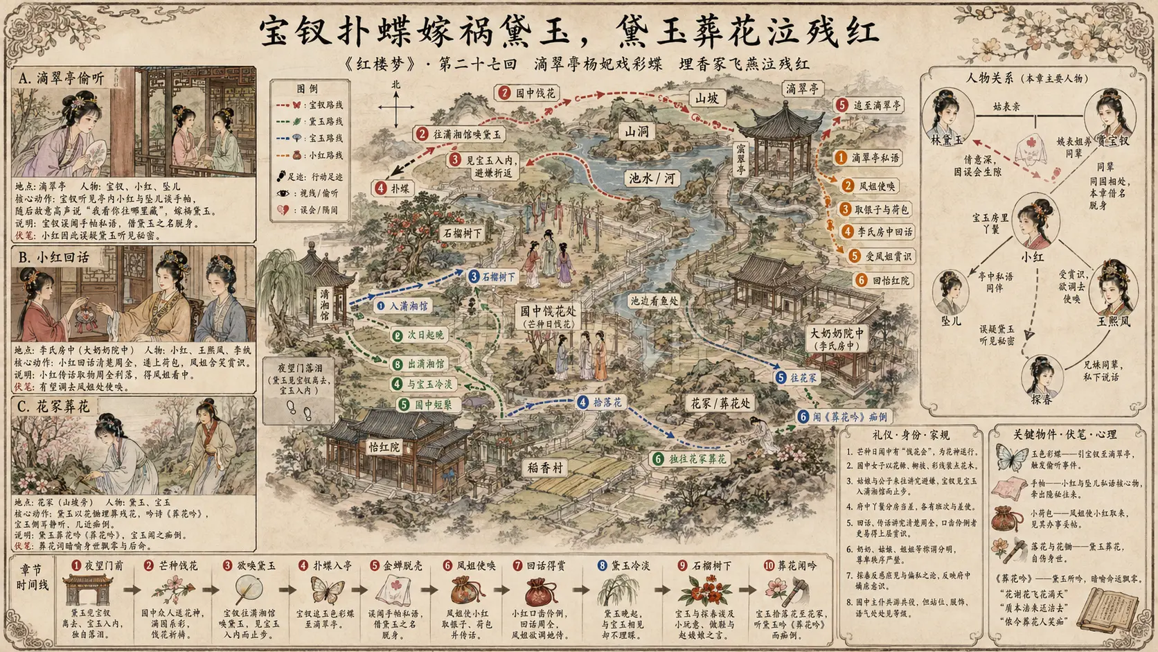 《红楼梦》正文 第二十七回滴翠亭杨妃戏彩蝶埋香冢飞燕泣残红章节配图