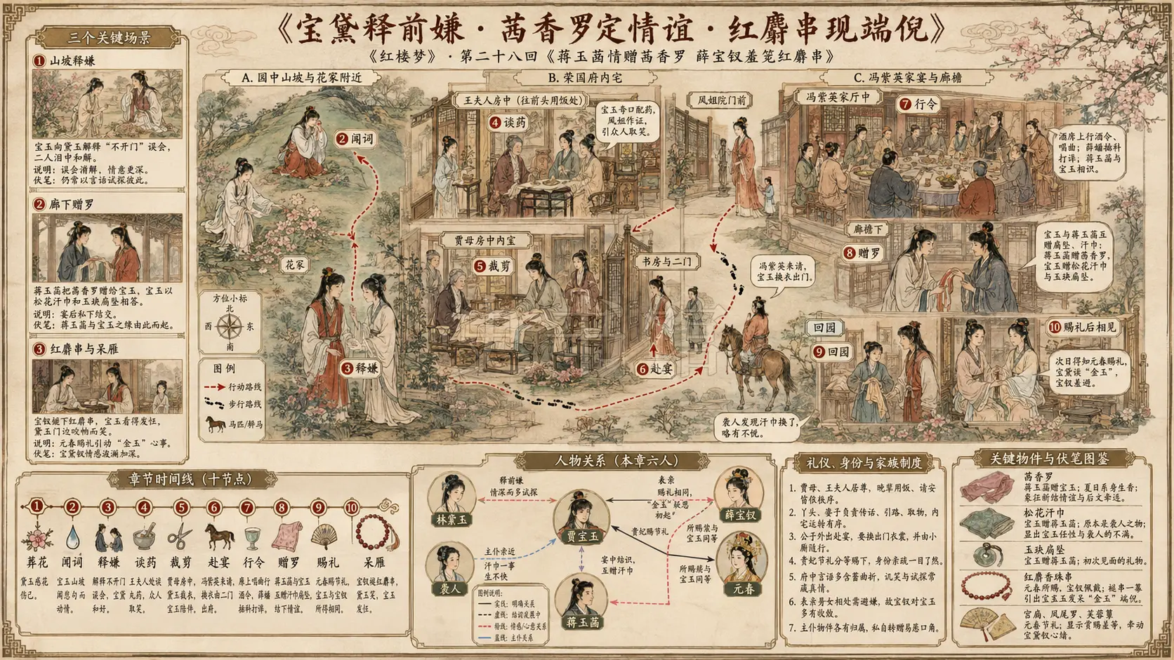 《红楼梦》正文 第二十八回蒋玉菡情赠茜香罗薛宝钗羞笼红麝串章节配图