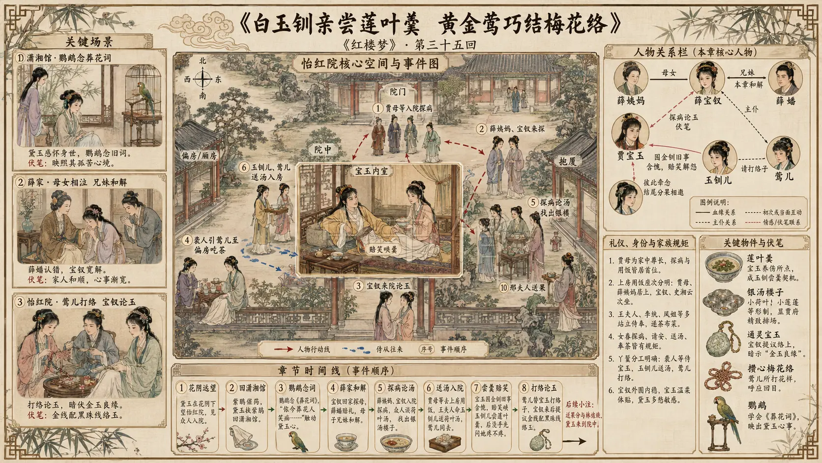 《红楼梦》正文 第三十五回白玉钏亲尝莲叶羹黄金莺巧结梅花络章节配图