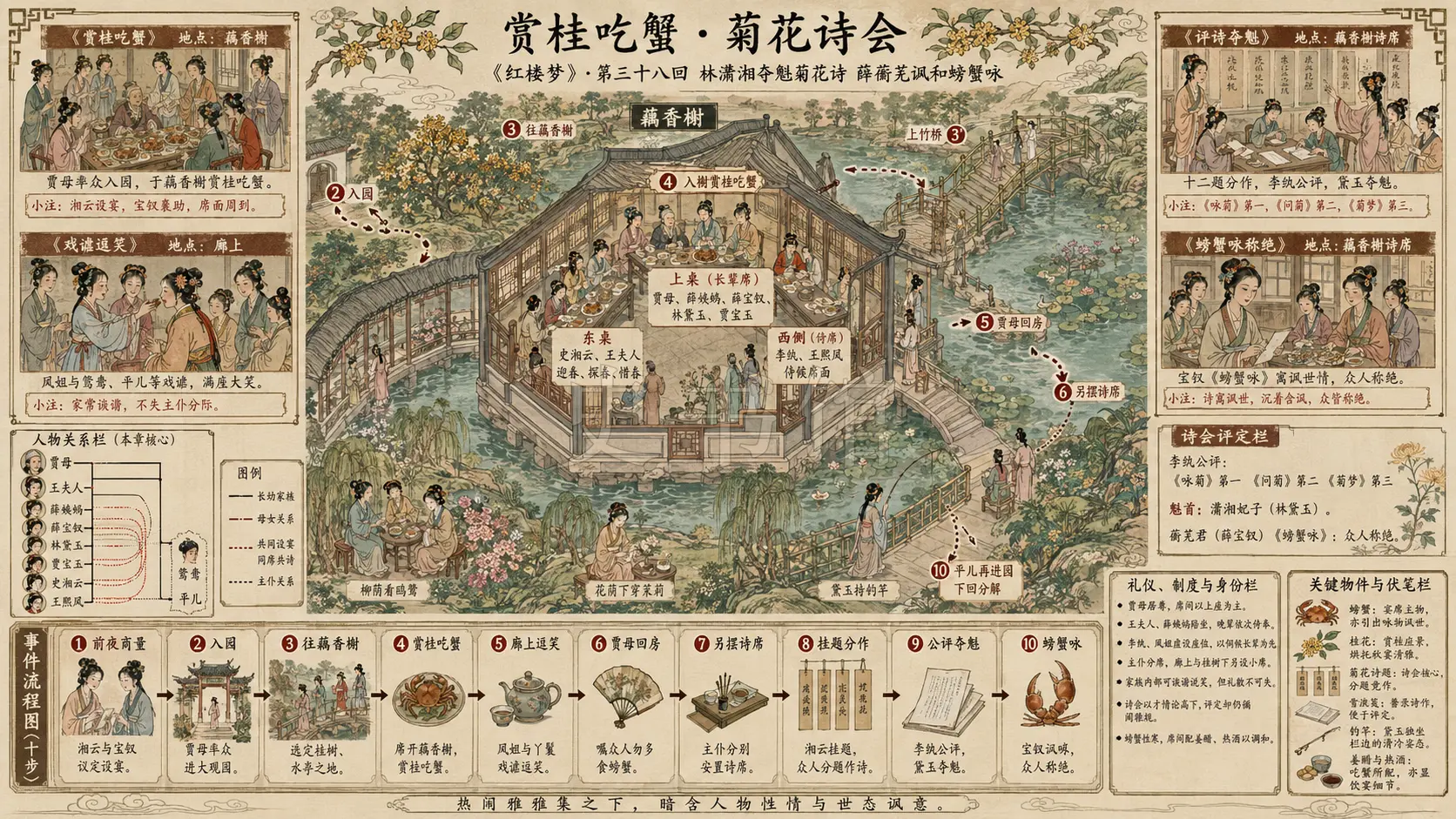 《红楼梦》正文 第三十八回林潇湘魁夺菊花诗薛蘅芜讽和螃蟹咏章节配图