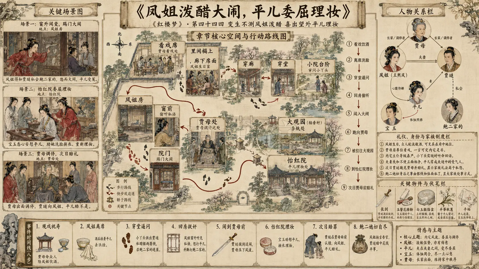 《红楼梦》正文 第四十四回变生不测凤姐泼醋喜出望外平儿理妆章节配图