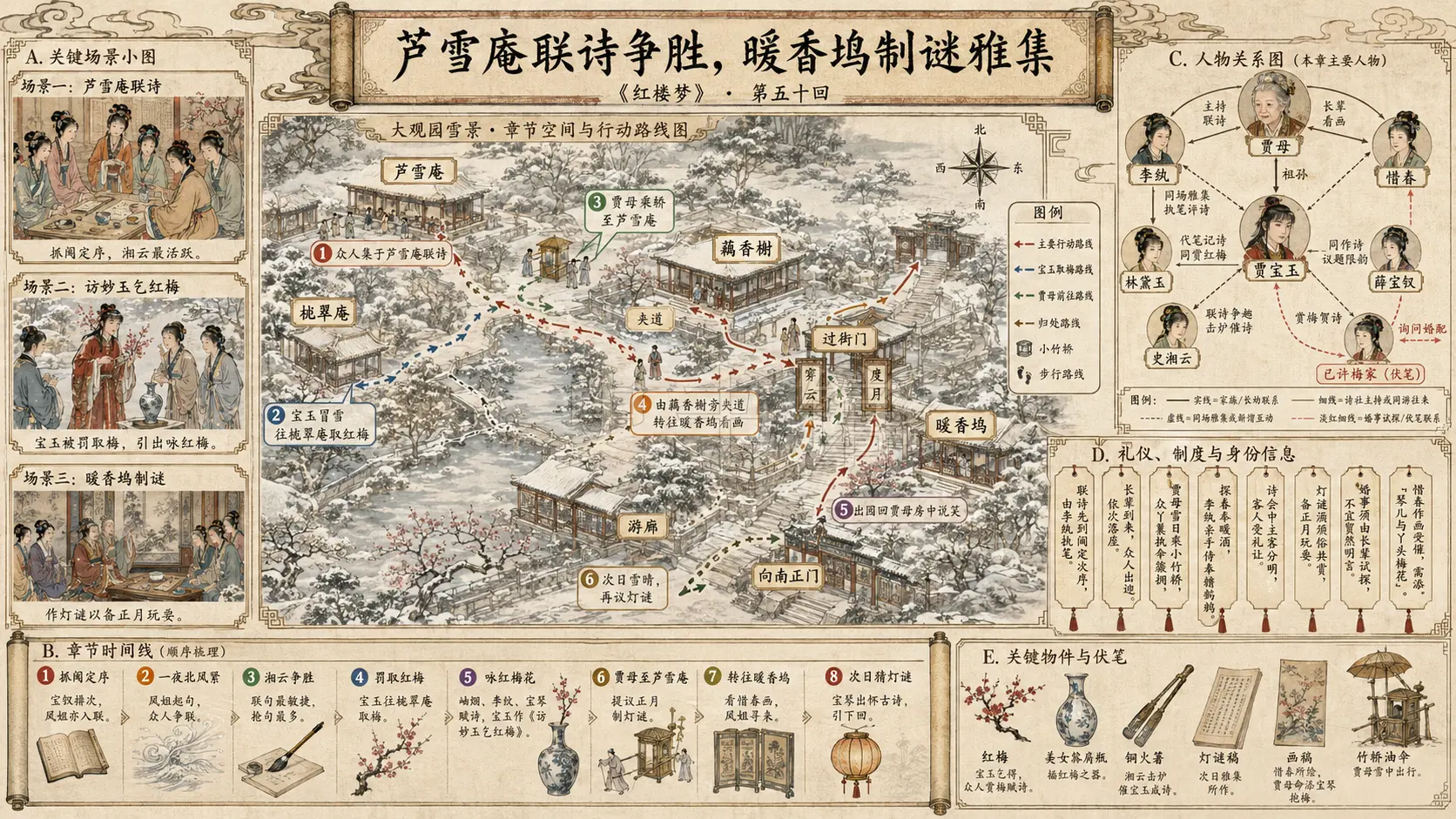 《红楼梦》正文 第五十回芦雪庵争联即景诗暖香坞雅制春灯谜章节配图
