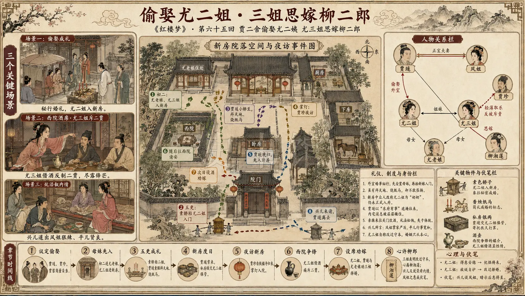 《红楼梦》正文 第六十五回贾二舍偷娶尤二姨尤三姐思嫁柳二郎章节配图