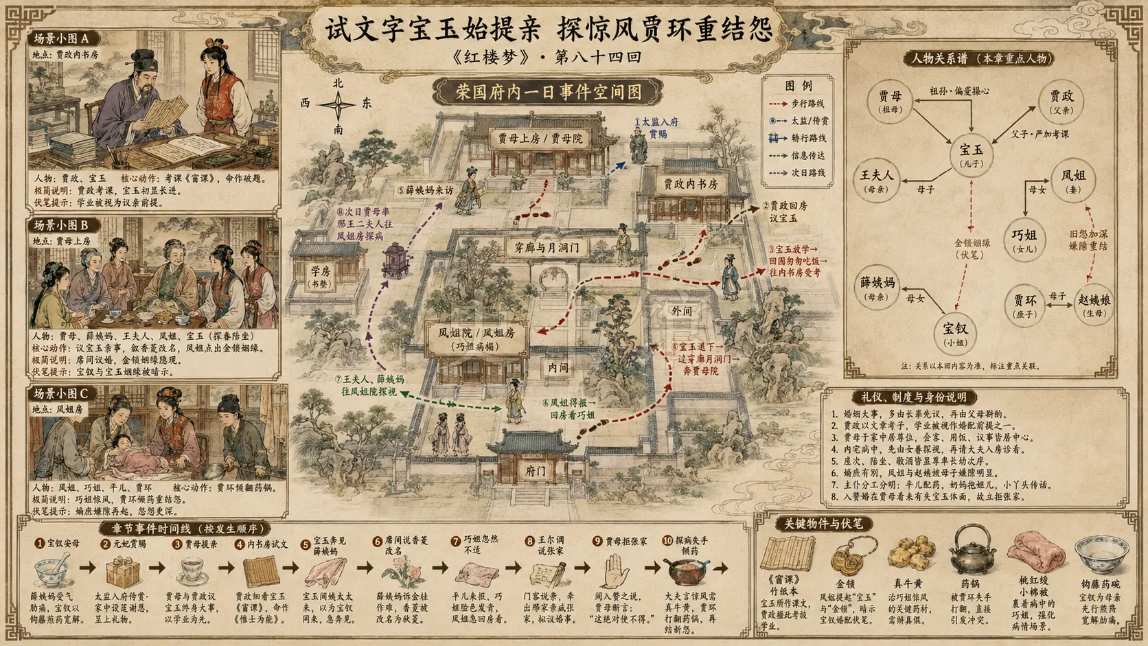 《红楼梦》正文 第八十四回试文字宝玉始提亲探惊风贾环重结怨章节配图