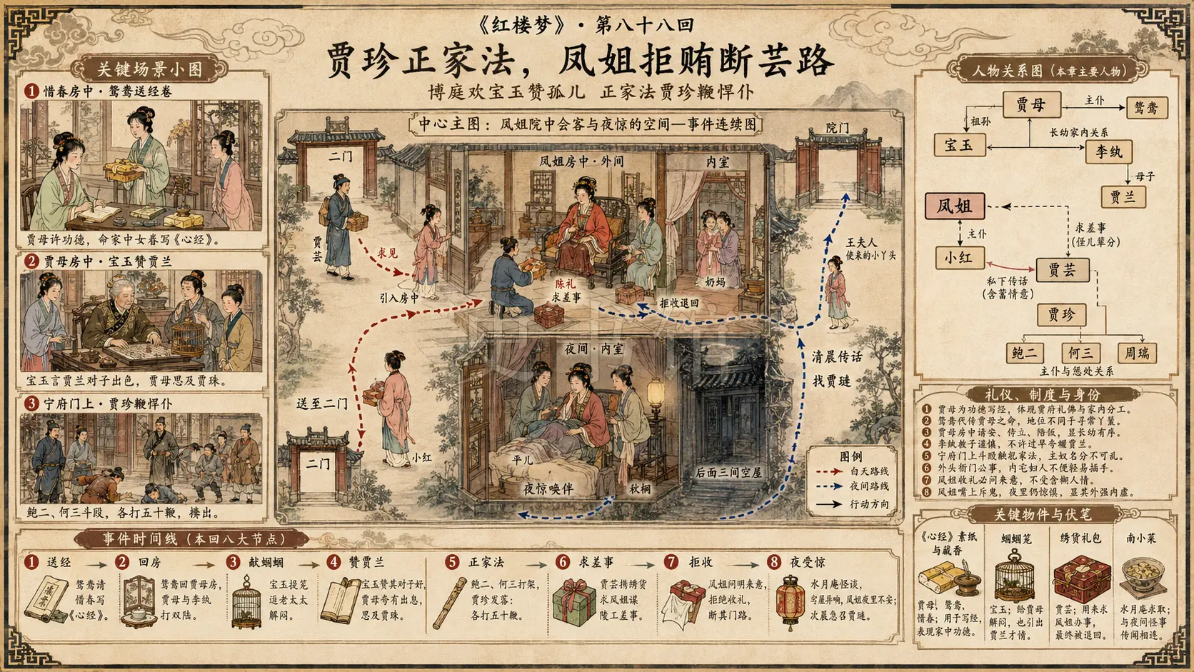 《红楼梦》正文 第八十八回博庭欢宝玉赞孤儿正家法贾珍鞭悍仆章节配图