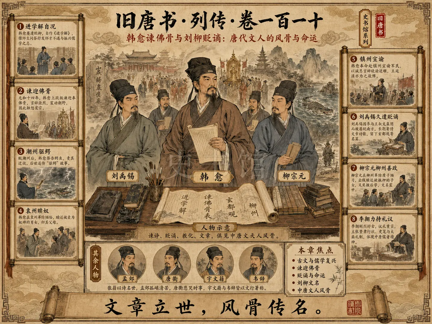 《旧唐书》列传 卷一百一十韩愈张籍孟郊唐衢李翱宇文籍刘禹锡柳宗元韦辞章节配图