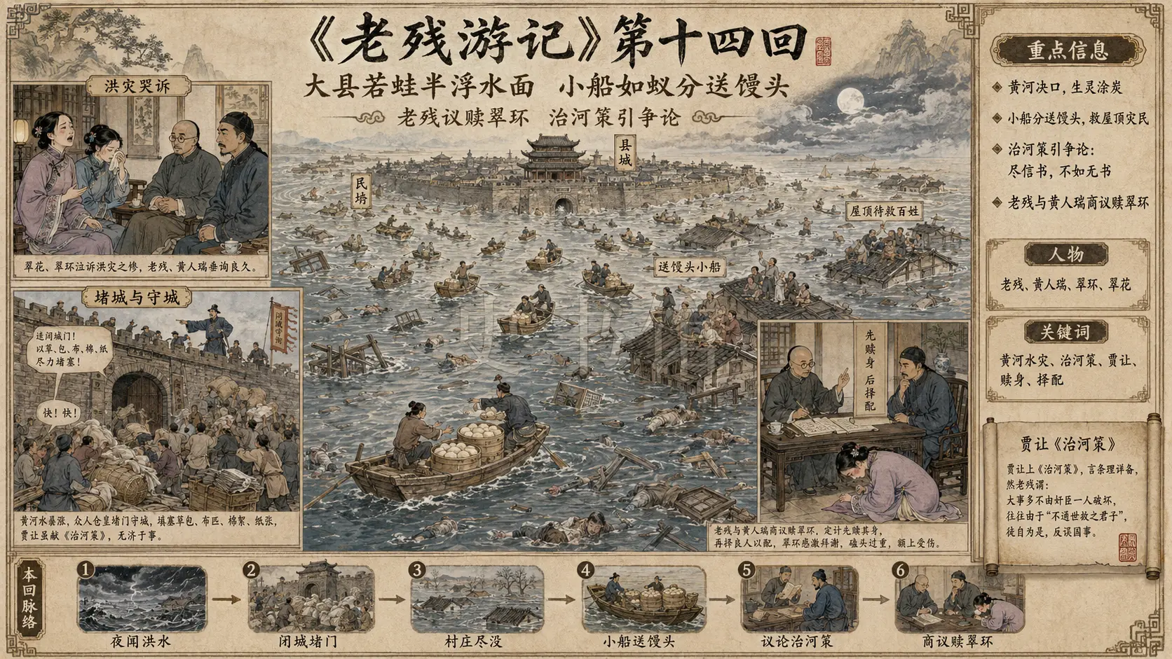 《老残游记》正文 第十四回大县若蛙半浮水面小船如蚁分送馒头章节配图