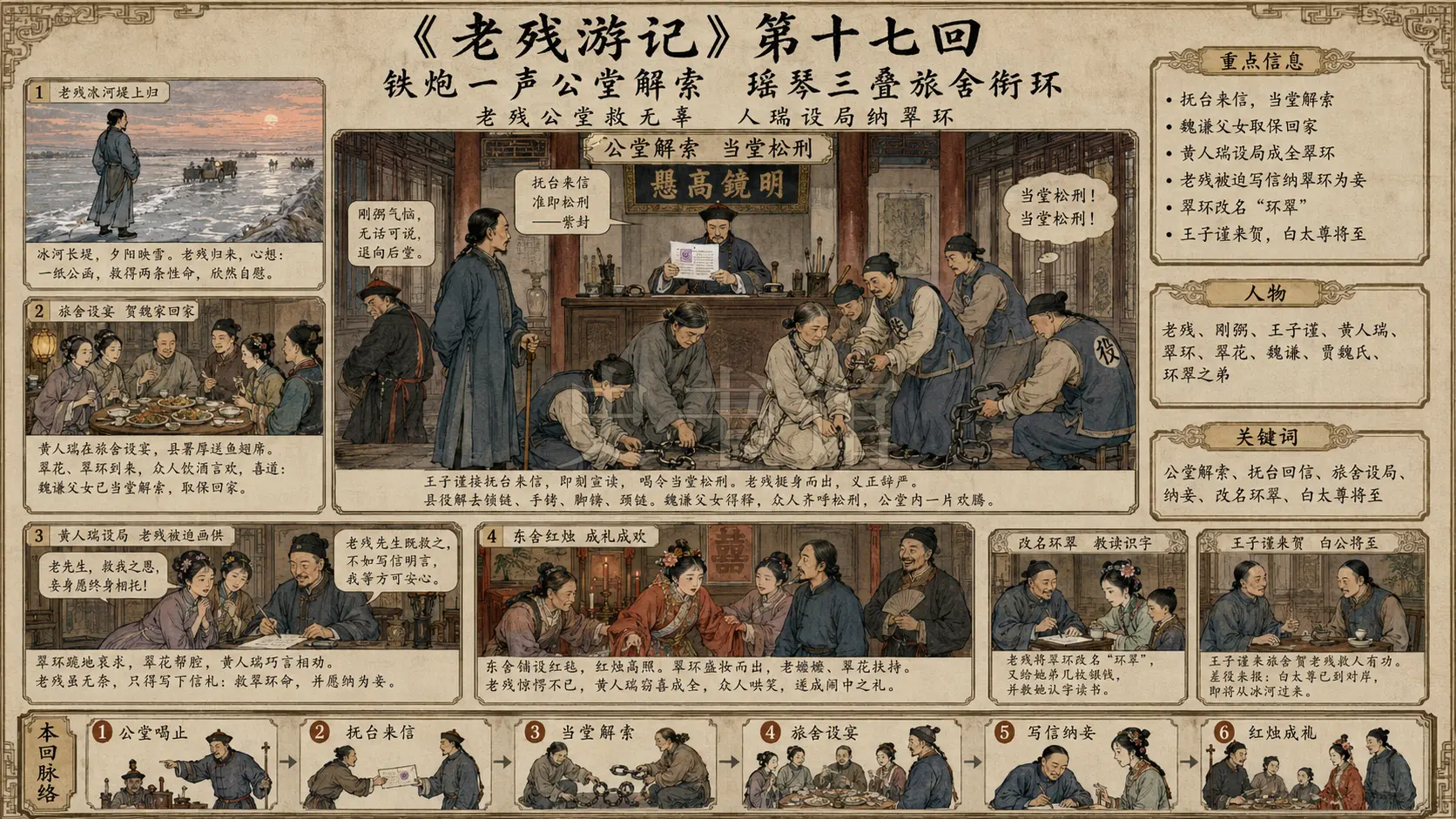 《老残游记》正文 第十七回铁炮一声公堂解索瑶琴三叠旅舍衔环章节配图