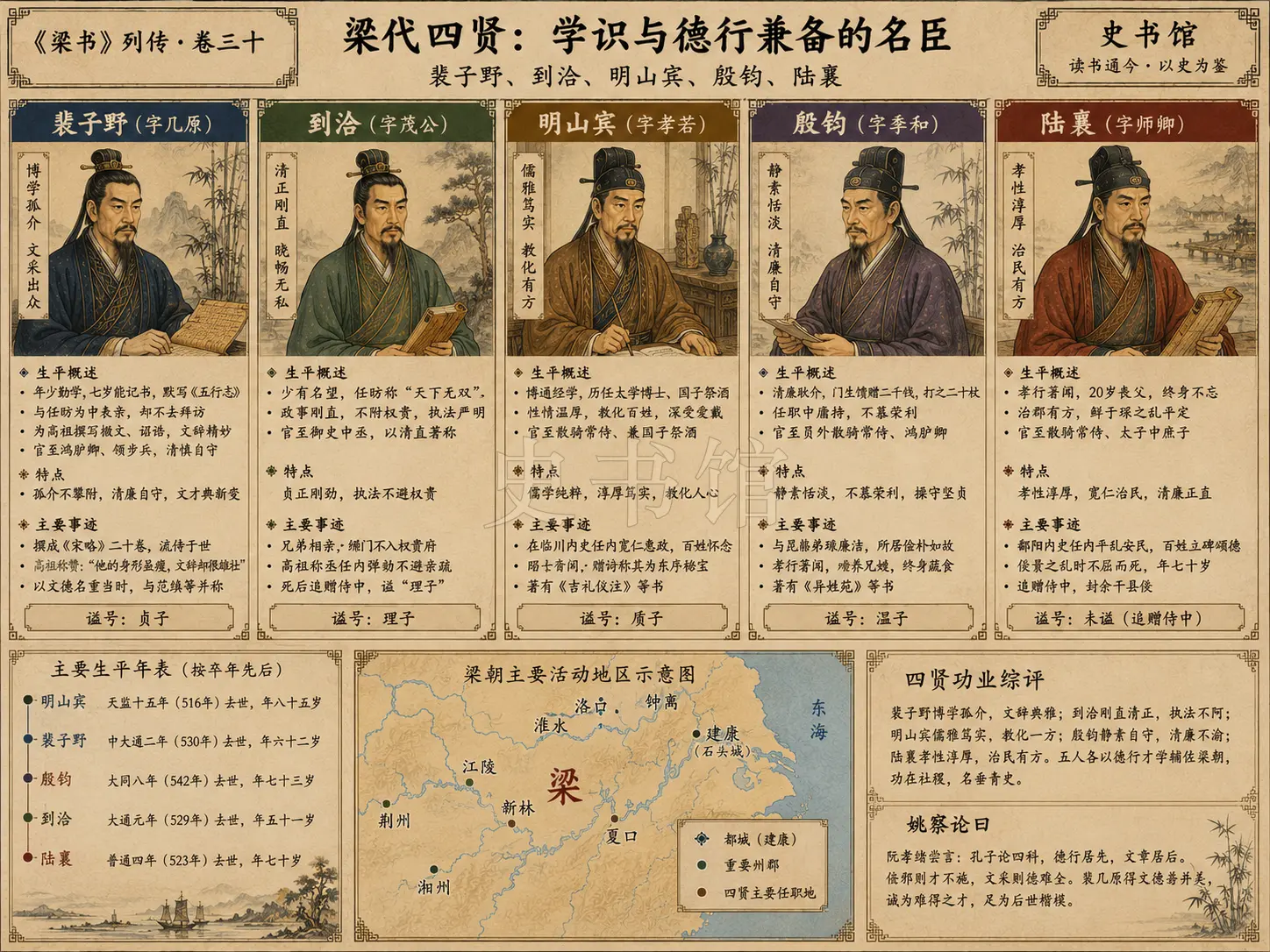 《梁书》列传 卷三十裴子野顾协徐摛鲍泉章节配图