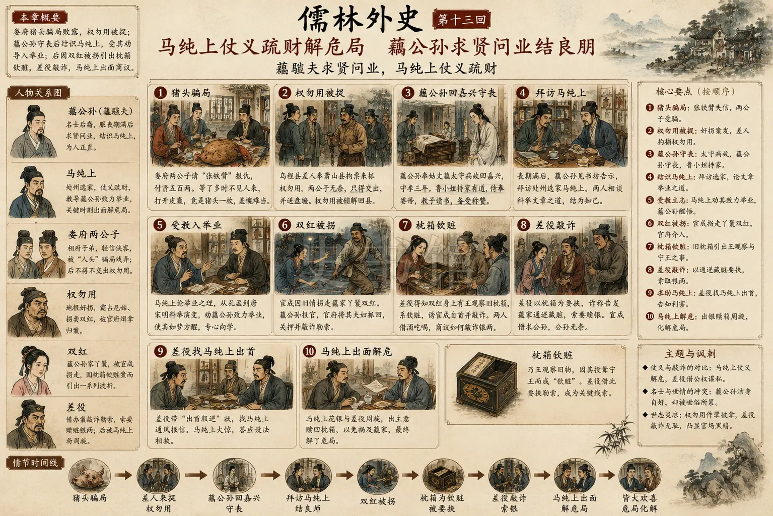 《儒林外史》正文 第十三回蘧駪夫求贤问业马纯上仗义疏财章节配图