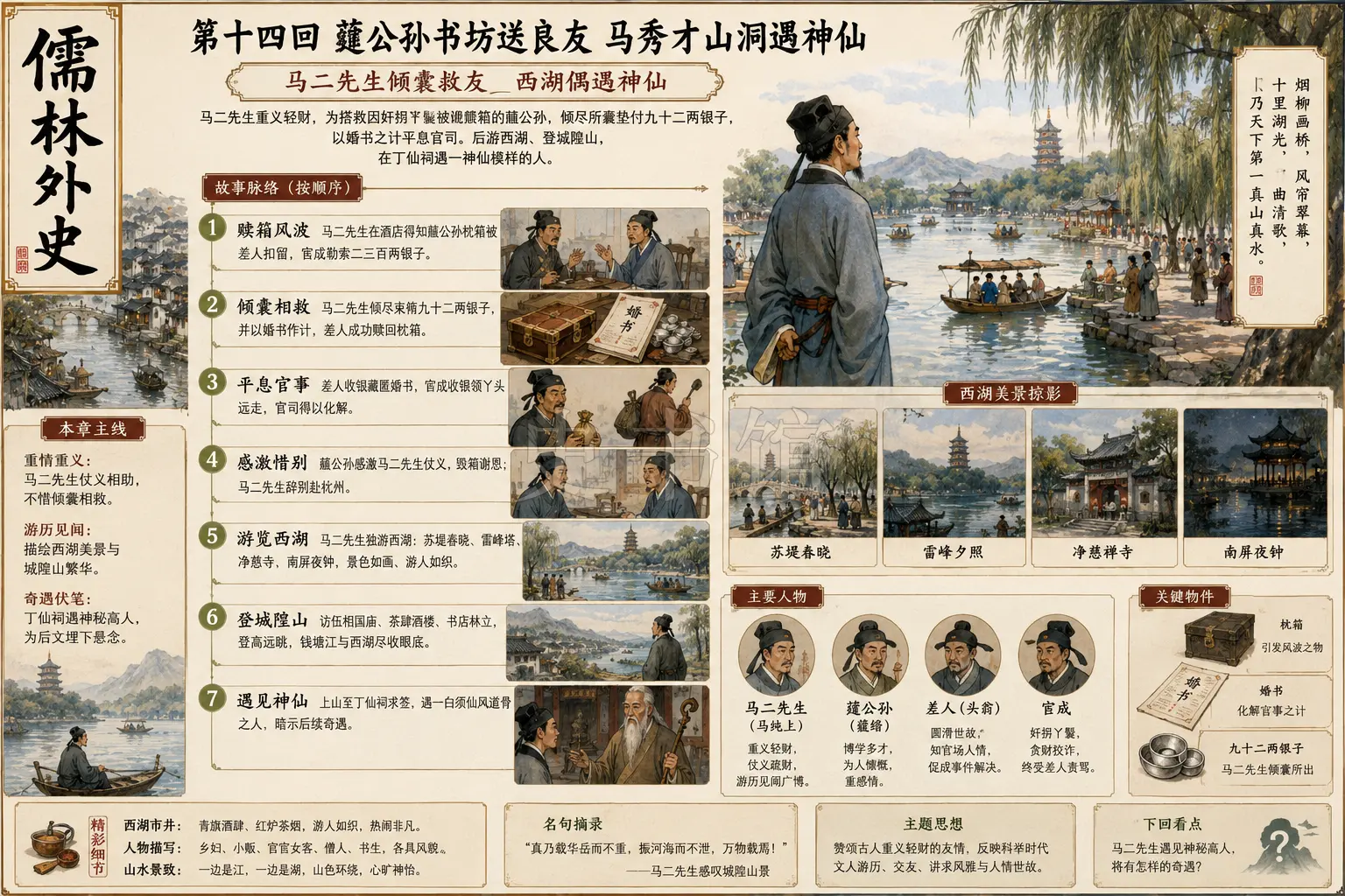 《儒林外史》正文 第十四回蘧公孙书坊送良友马秀才山洞遇神仙章节配图