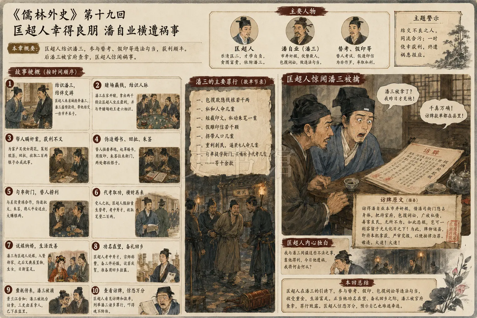 《儒林外史》正文 第十九回匡超人幸得良朋潘自业横遭祸事章节配图