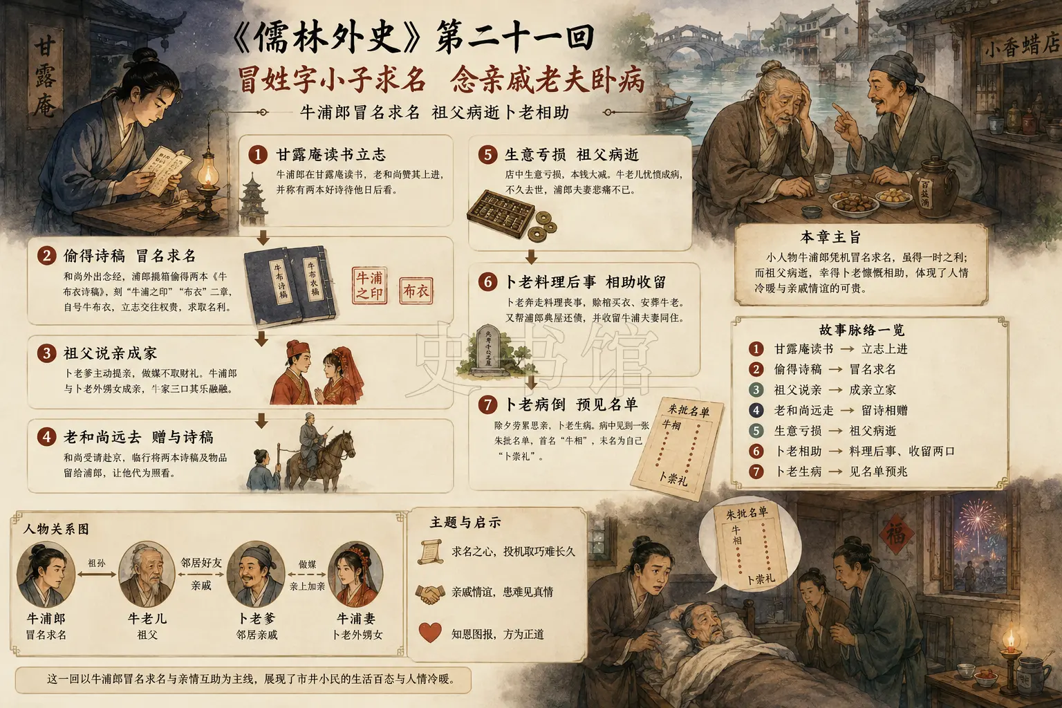 《儒林外史》正文 第二十一回冒姓字小子求名念亲戚老夫卧病章节配图