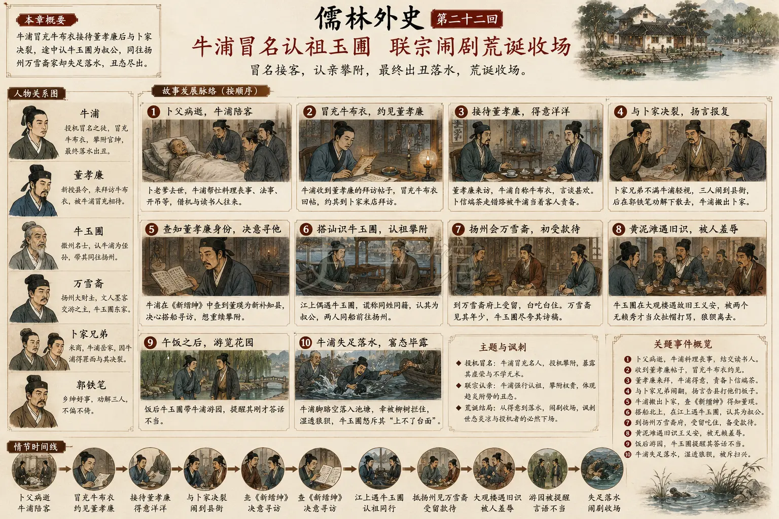 《儒林外史》正文 第二十二回认祖孙玉圃联宗爱交游雪斋留客章节配图
