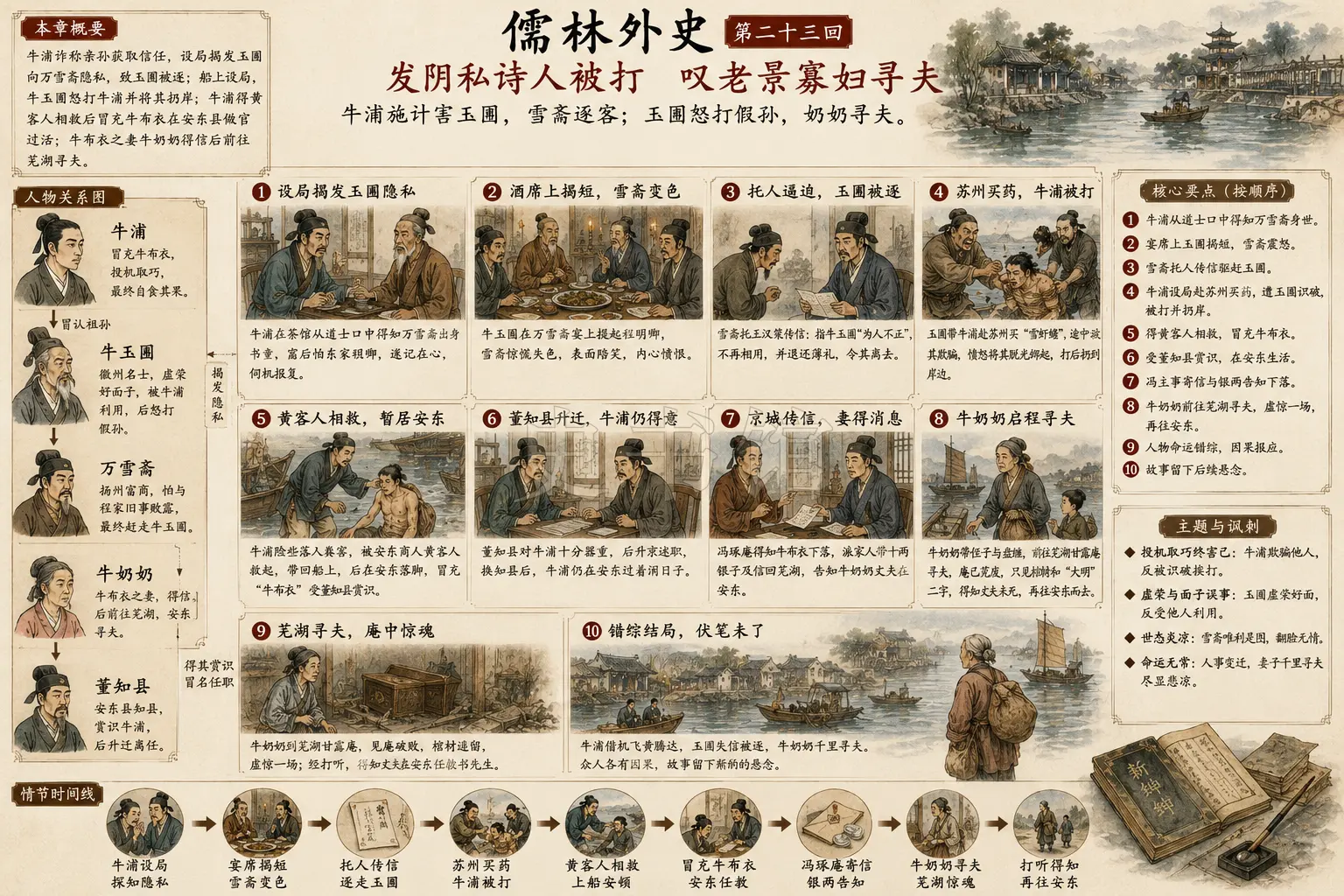 《儒林外史》正文 第二十三回发阴私诗人被打叹老景寡妇寻夫章节配图