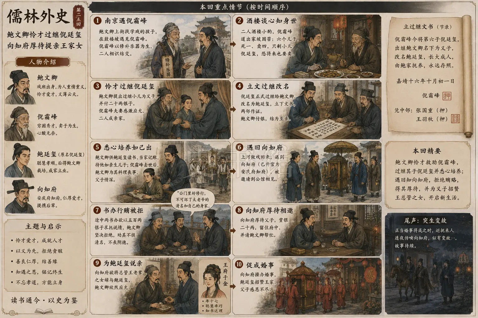 《儒林外史》正文 第二十五回鲍文卿南京遇旧倪廷玺安庆招亲章节配图
