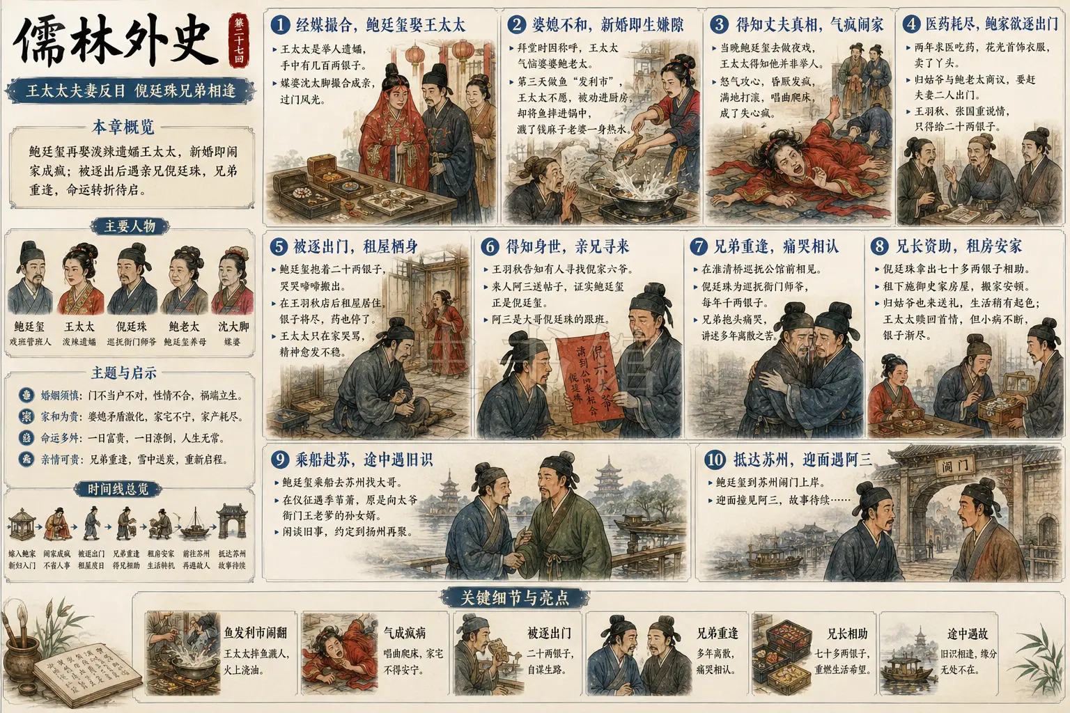 《儒林外史》正文 第二十七回王太太夫妻反目倪廷珠兄弟相逢章节配图