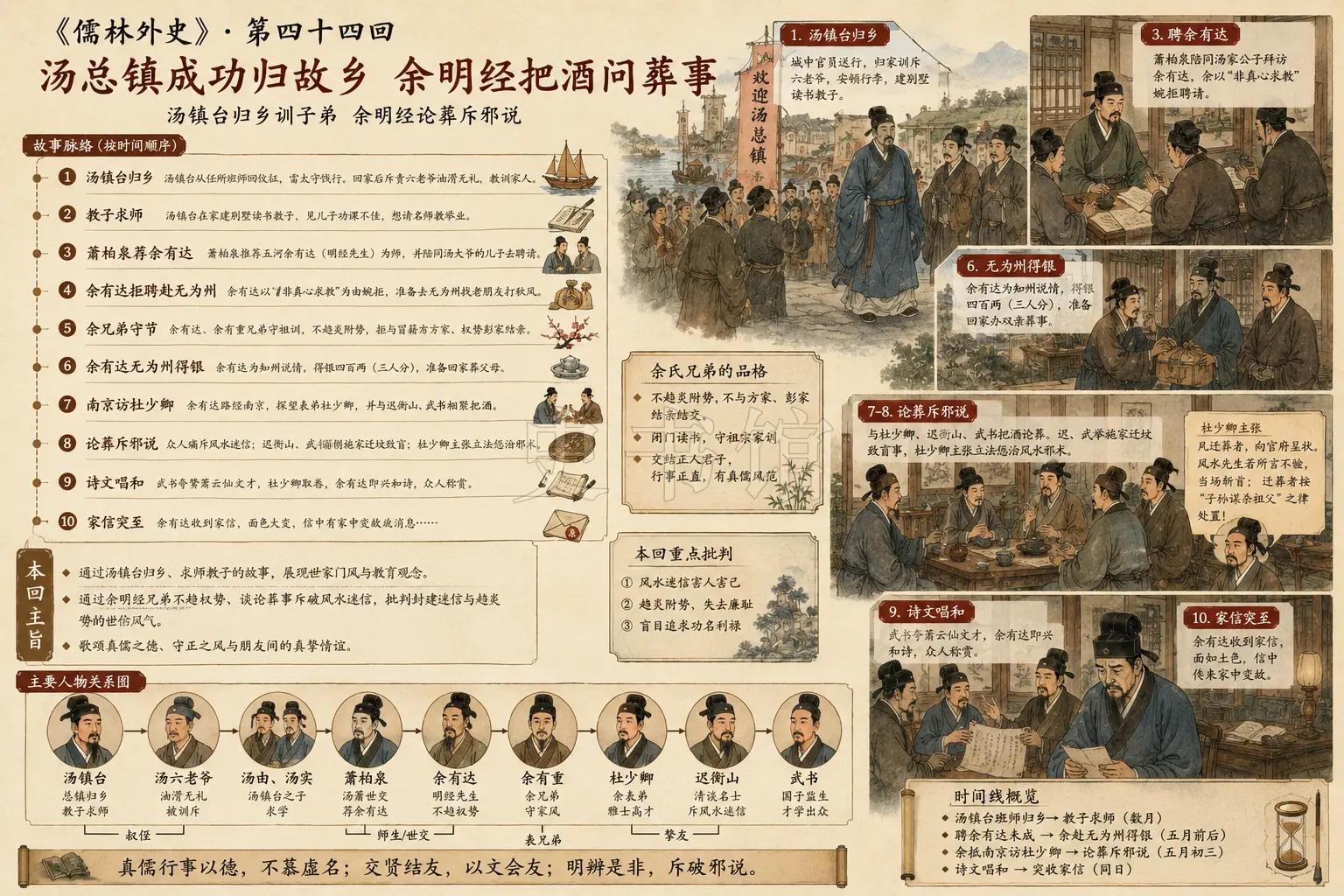 《儒林外史》正文 第四十四回汤总镇成功归故乡余明经把酒问葬事章节配图