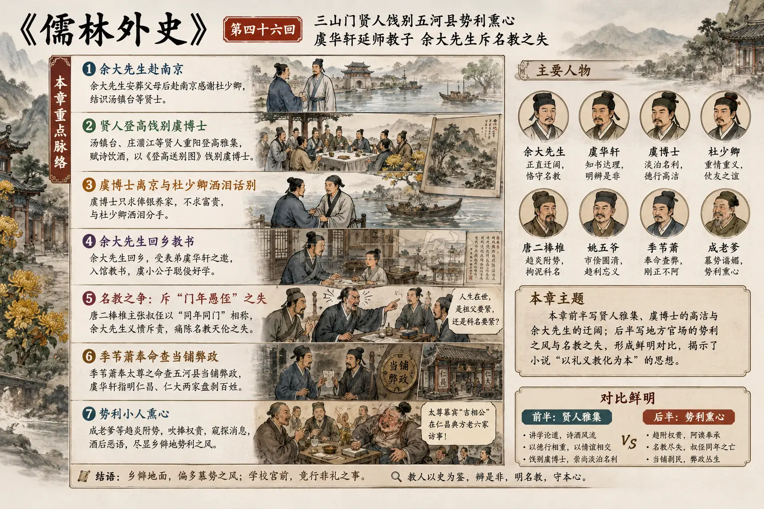 《儒林外史》正文 第四十六回三山门贤人饯别五河县势利熏心章节配图