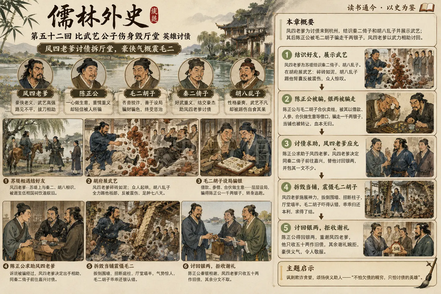 《儒林外史》正文 第五十二回比武艺公子伤身毁厅堂英雄讨债章节配图