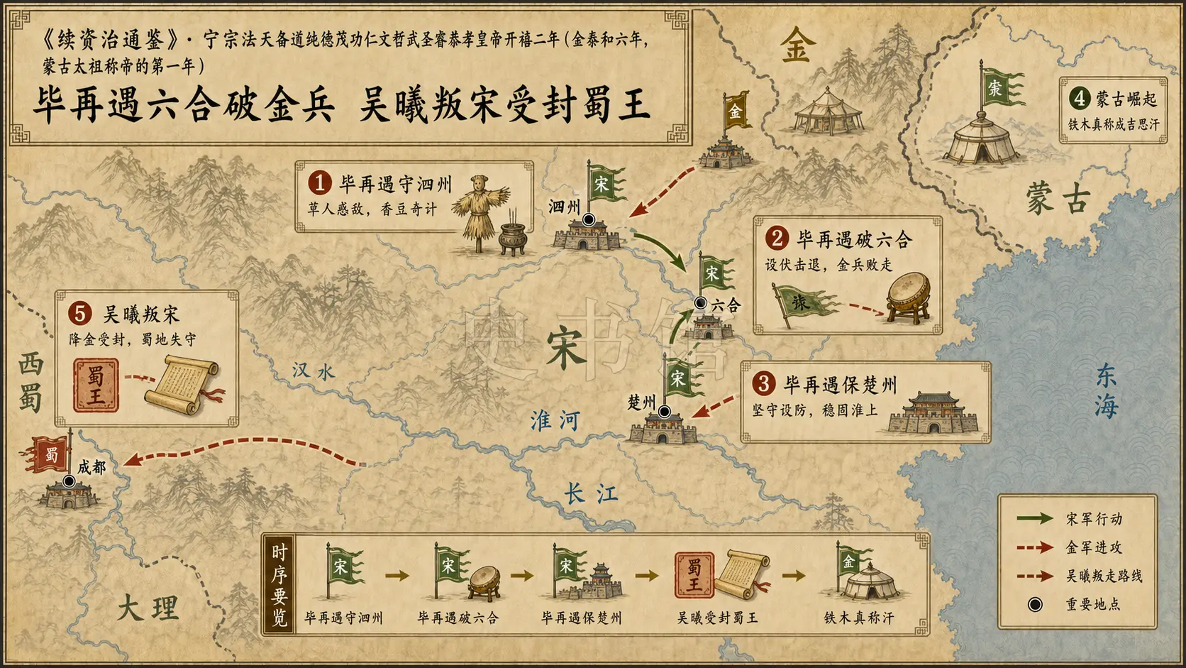 《续资治通鉴》宋纪 宁宗法天备道纯德茂功仁文哲武圣睿恭孝皇帝开禧二年(金泰和六年,蒙古太祖称帝的第一年)章节配图
