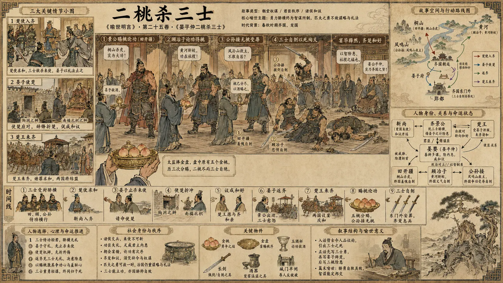 《喻世明言》正文 卷二十五晏平仲二桃杀三士章节配图